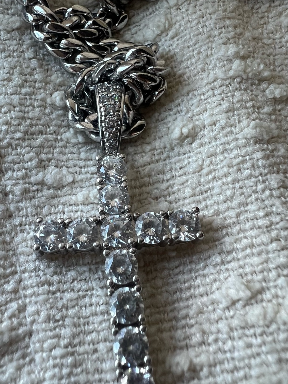 GLD Jewelry Brand Rhodium Cuban Chain 16” with Cross